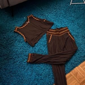 FREE PEOPLE 2 piece harem pants embroidered set